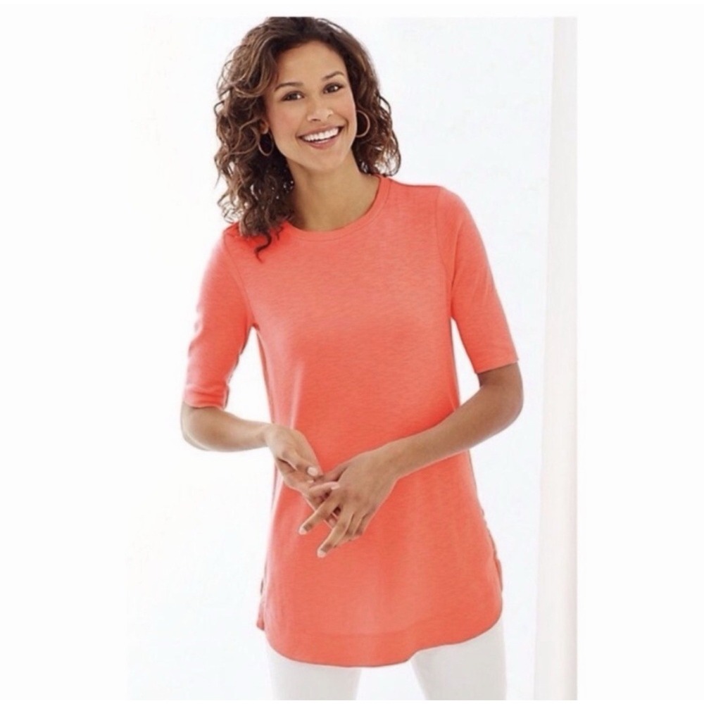 J.Jill Prima Shirttail Tunic Coral Orange Pima‎ Cotton Long Line Tee Large
